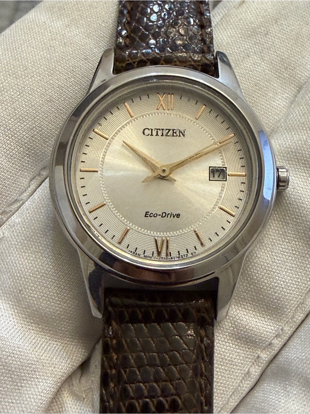 Citizen Eco-Drive Ladies Watch J710-S136372 Rose Gold Dial French Lizard Strap